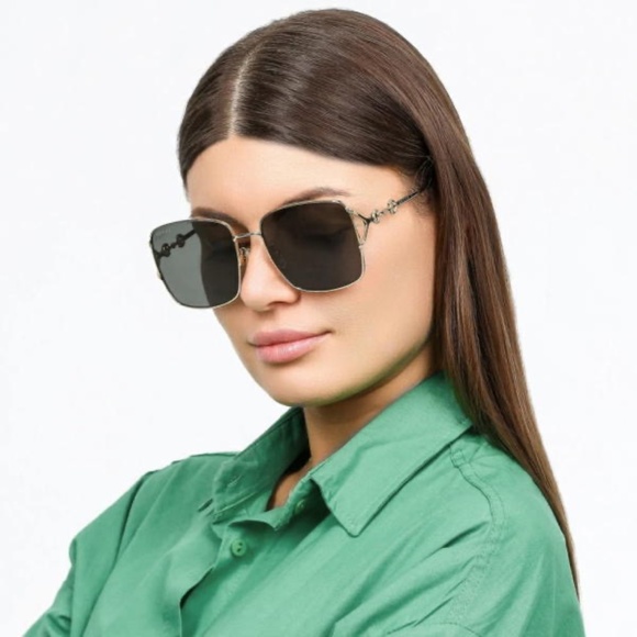 NEW GG1018SK 001 GUCCI GOLD GREY SQUARE WOMEN GUCCI SUNGLASSES - Picture 2 of 11